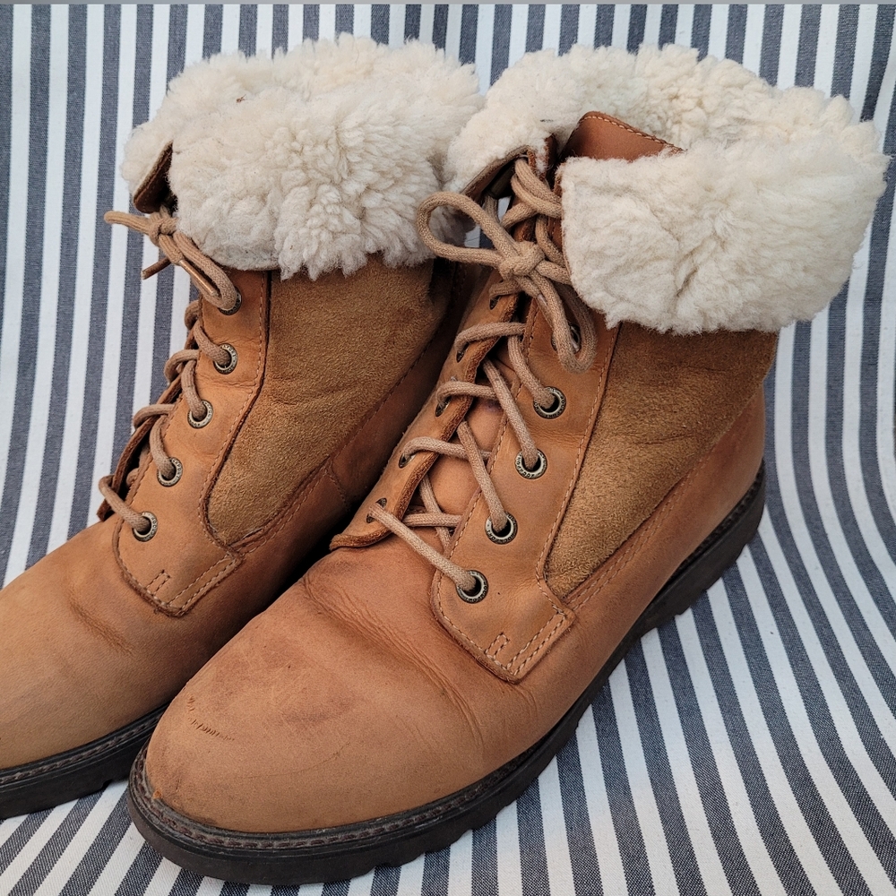 Rockport Sherpa-Lined Leather Lace Up Boots, Tan